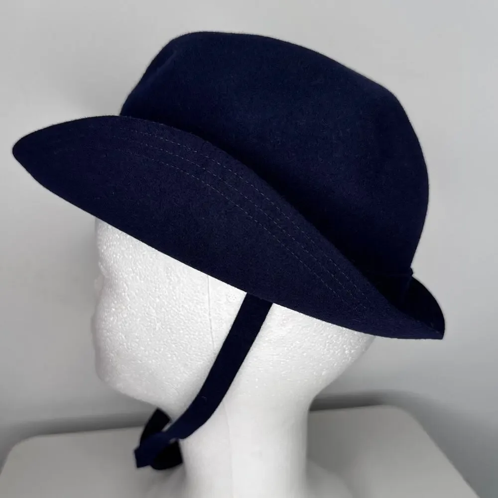 Vintage 1930s–1940s Glenover Henry Pollak NY Navy Wool Cloche Hat youth / XS